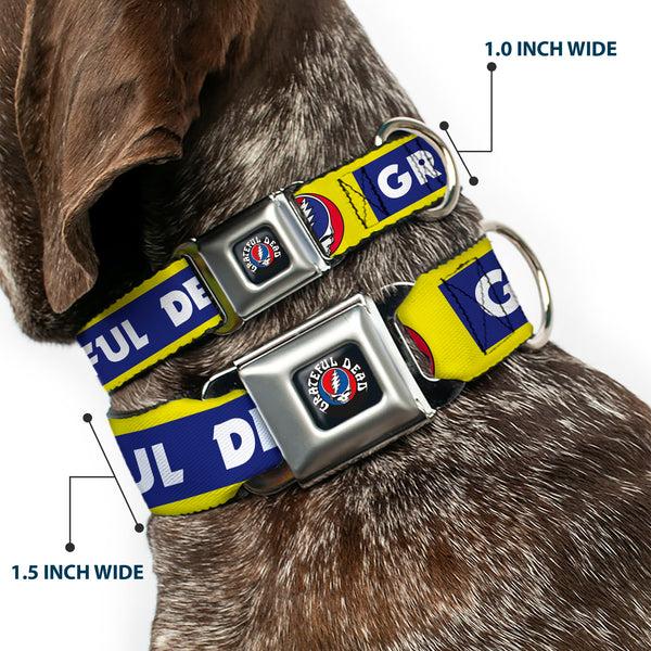 Buckle-Down GRATEFUL DEAD Text With Steal Your Face Logo Full Color Black Seatbelt Buckle Collar - GRATEFUL DEAD Text Box And Steal Your Face Logo Yellow/Blue/White