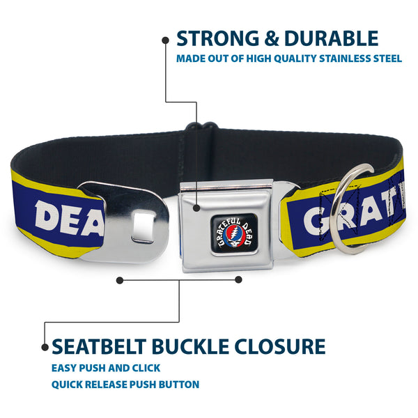 Buckle-Down GRATEFUL DEAD Text With Steal Your Face Logo Full Color Black Seatbelt Buckle Collar - GRATEFUL DEAD Text Box And Steal Your Face Logo Yellow/Blue/White