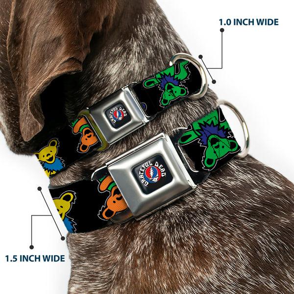 Buckle-Down GRATEFUL DEAD Text With Steal Your Face Logo Full Color Black Seatbelt Buckle Collar - Grateful Dead Dancing Bears Close-Up Black/Multi Color