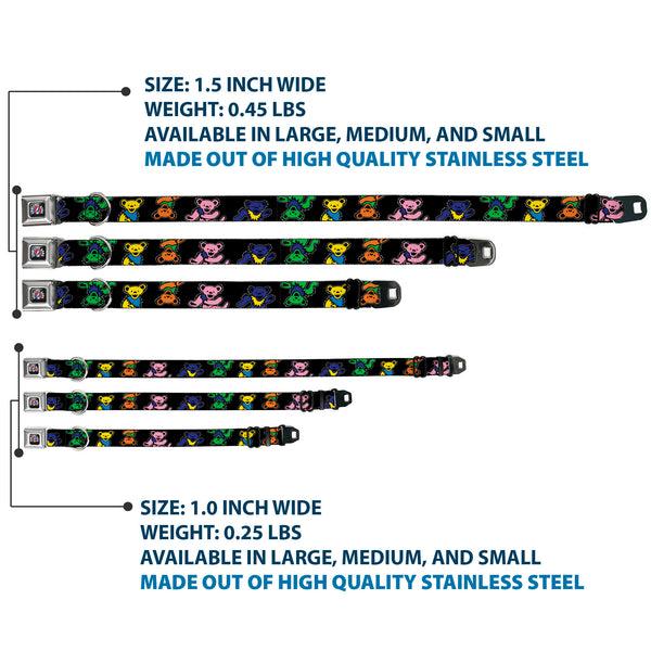 Buckle-Down GRATEFUL DEAD Text With Steal Your Face Logo Full Color Black Seatbelt Buckle Collar - Grateful Dead Dancing Bears Close-Up Black/Multi Color