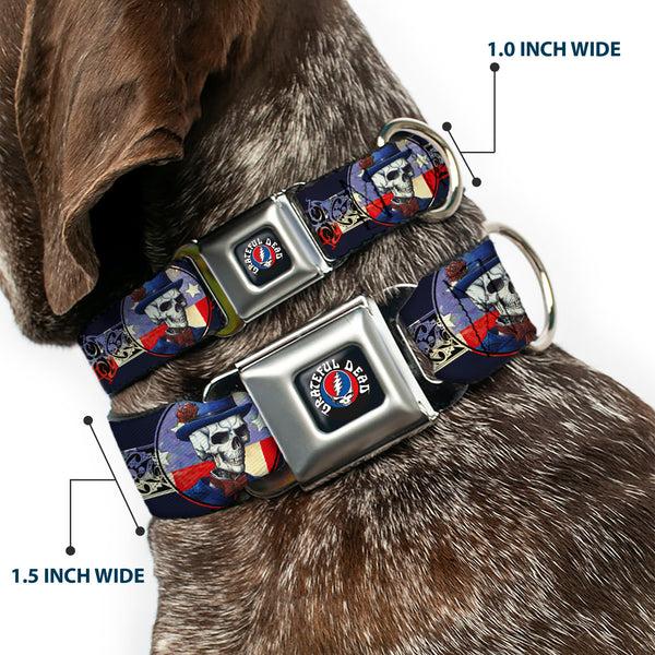 Buckle-Down GRATEFUL DEAD Text With Steal Your Face Logo Full Color Black Seatbelt Buckle Collar - Grateful Dead Dave's Picks Skeleton Americana Bonus Art