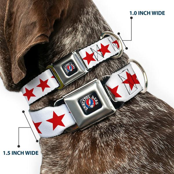 Buckle-Down GRATEFUL DEAD Text With Steal Your Face Logo Full Color Black Seatbelt Buckle Collar - GOOD OL' GRATEFUL DEAD Text And Stars Blue/White/Red