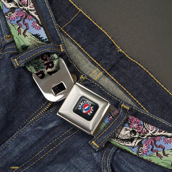 Buckle-Down GRATEFUL DEAD Text With Steal Your Face Logo Full Color Black Seatbelt Belt - Grateful Dead Dave's Picks Volume Nine Montana Cover Art Webbing