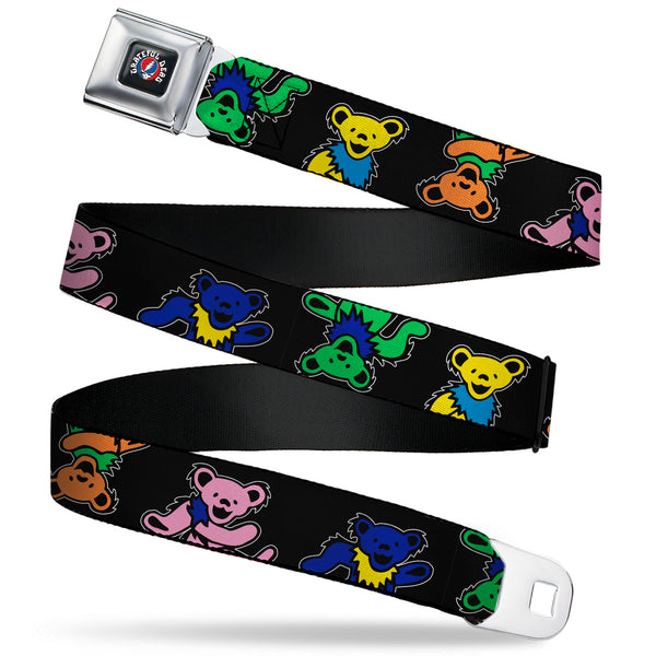 Buckle-Down GRATEFUL DEAD Text with Steal Your Face Logo Full Color Black Seatbelt Belt - Grateful Dead Dancing Bears Close-Up Black/Multi Color Webbing
