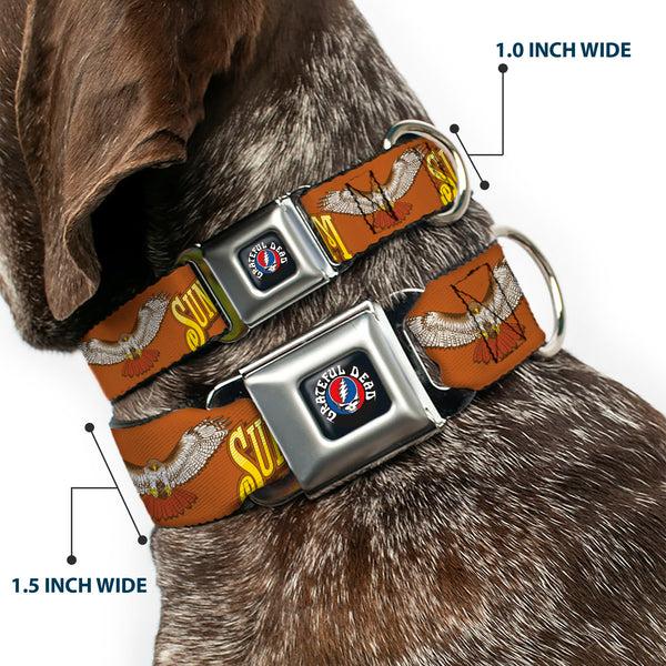 Buckle-Down GRATEFUL DEAD Text With Steal Your Face Logo Full Color Black Seatbelt Buckle Collar - Grateful Dead SUNSHINE DAYDREAM Skeleton Orange