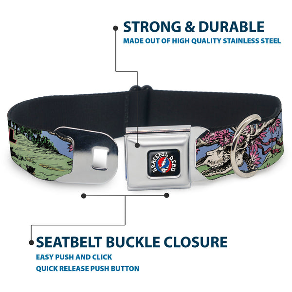 Buckle-Down GRATEFUL DEAD Text With Steal Your Face Logo Full Color Black Seatbelt Buckle Collar - Grateful Dead Dave's Picks Volume Nine Montana Cover Art