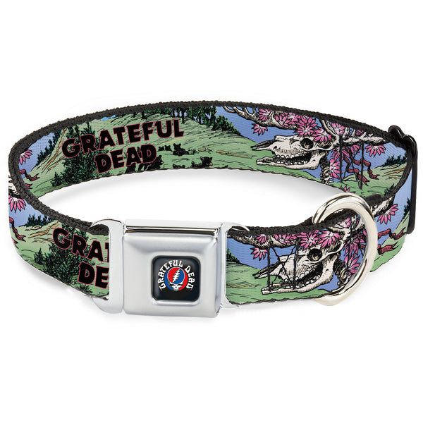 Buckle-Down GRATEFUL DEAD Text with Steal Your Face Logo Full Color Black Seatbelt Buckle Collar - Grateful Dead Dave's Picks Volume Nine Montana Cover Art