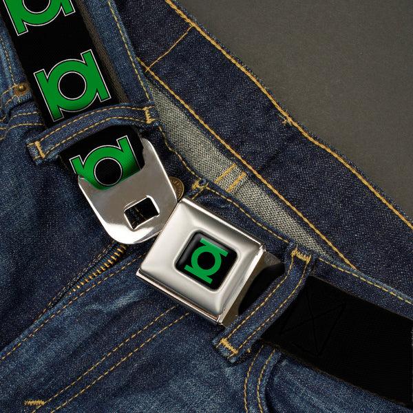 Buckle-Down Green Lantern Logo CLOSE-UP Black Green Seatbelt Belt - Green Lantern Logo Black/Green Webbing