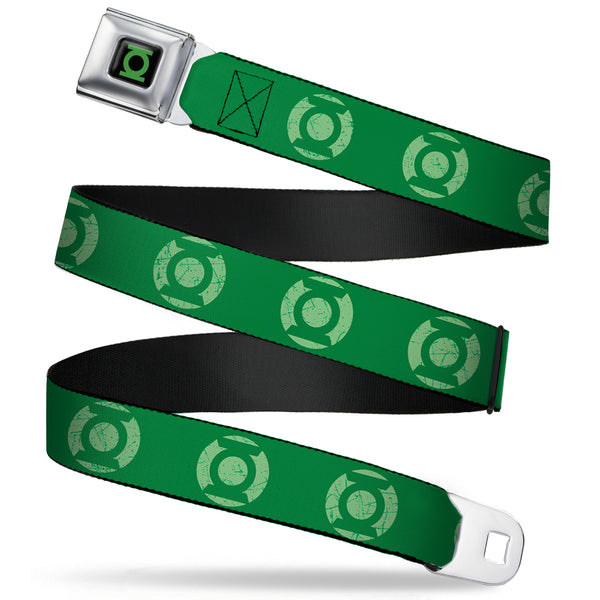 Buckle-Down Green Lantern Logo CLOSE-UP Black Green Seatbelt Belt - Green Lantern Logo Weathered Greens Webbing
