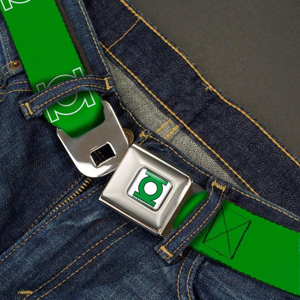 Buckle-Down Green Lantern Logo CLOSE-UP White Green Seatbelt Belt - Green Lantern Logo Green/White Webbing