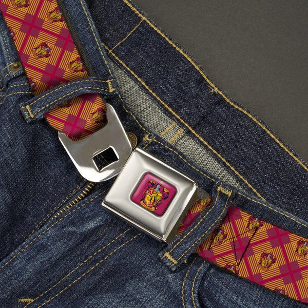 Buckle-Down Gryffindor Crest Full Color Red Seatbelt Belt - Harry Potter Gryffindor Crest Plaid Reds/Gold Webbing