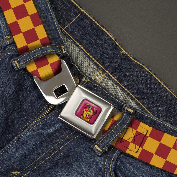 Buckle-Down Gryffindor Crest Full Color Red Seatbelt Belt - Harry Potter Gryffindor House Checkers Gold/Burgundy Webbing