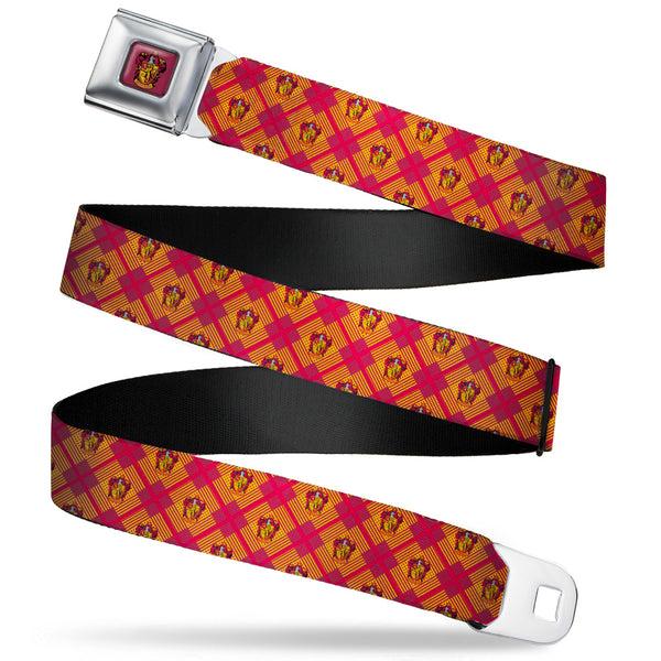 Buckle-Down Gryffindor Crest Full Color Red Seatbelt Belt - Harry Potter Gryffindor Crest Plaid Reds/Gold Webbing