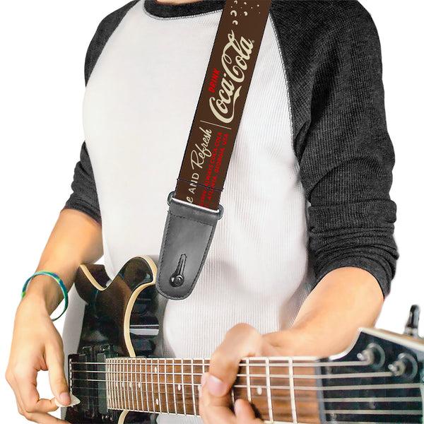 Buckle-Down Guitar Strap - Coca-Cola PAUSE AND REFRESH Typography And Bottle Brown/Red/White