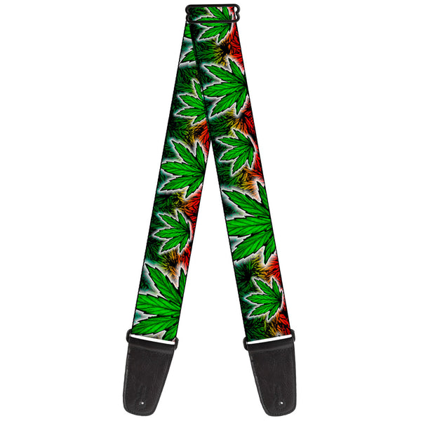 Buckle-Down Guitar Strap - Marijuana Haze Rasta/White