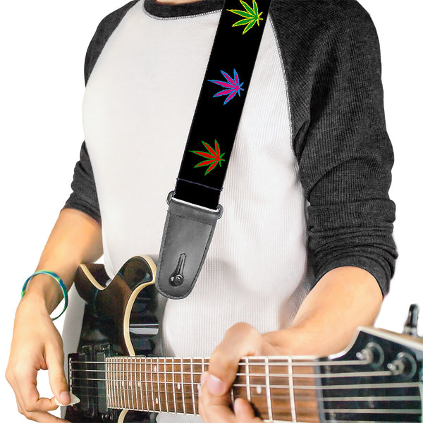 Buckle-Down Guitar Strap - Marijuana Leaf Repeat Black/Multi Color
