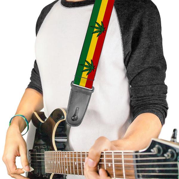 Buckle-Down Guitar Strap - Marijuana Leaf Repeat Rasta