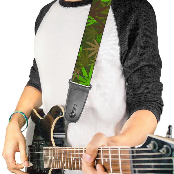 Buckle-Down Guitar Strap - Marijuana Leaves Stacked Browns/Greens