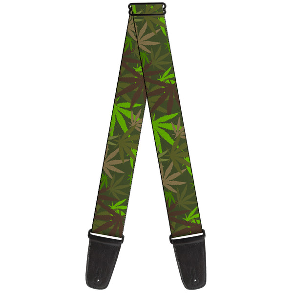 Buckle-Down Guitar Strap - Marijuana Leaves Stacked Browns/Greens
