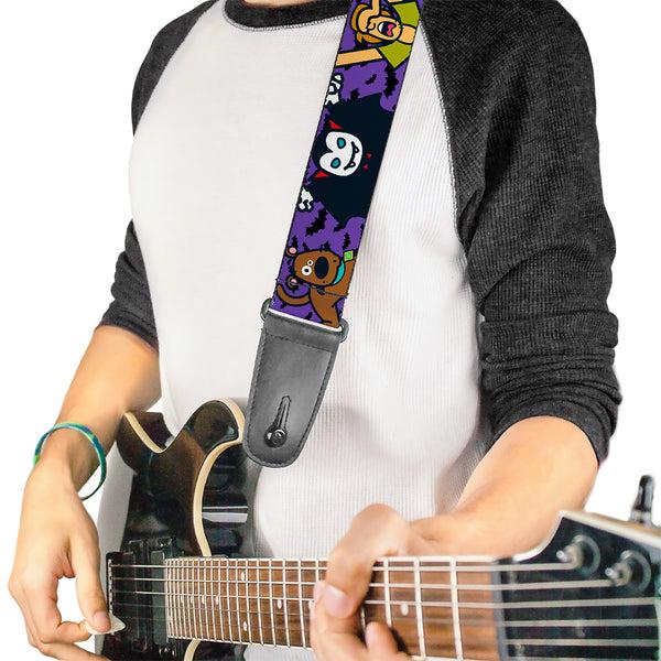 Buckle-Down Guitar Strap - Mini Scooby Doo Halloween Bats Purple Black