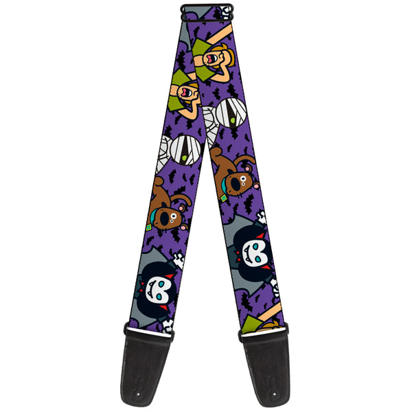 Buckle-Down Guitar Strap - Mini Scooby Doo Halloween Bats Purple Black