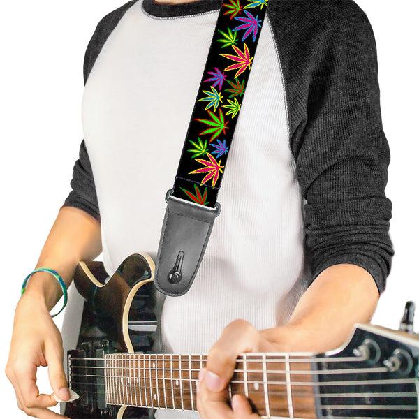 Buckle-Down Guitar Strap - Multi Marijuana Leaves Black/Multi Color