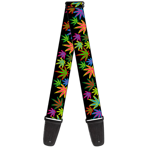 Buckle-Down Guitar Strap - Multi Marijuana Leaves Black/Multi Color