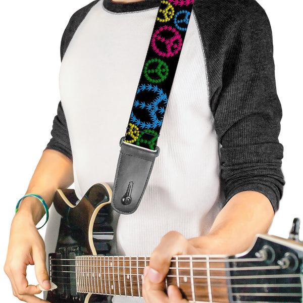 Buckle-Down Guitar Strap - Multi Marijuana Peace Black/Multi Color