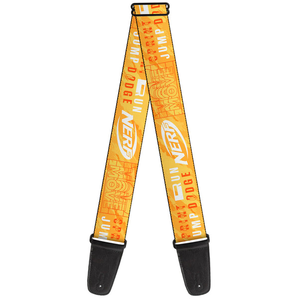 Buckle-Down Guitar Strap - NERF Action Verbiage Collage Yellows/Orange/White