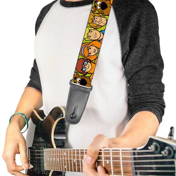 Buckle-Down Guitar Strap - Scooby Doo Character Faces Close-Up Green