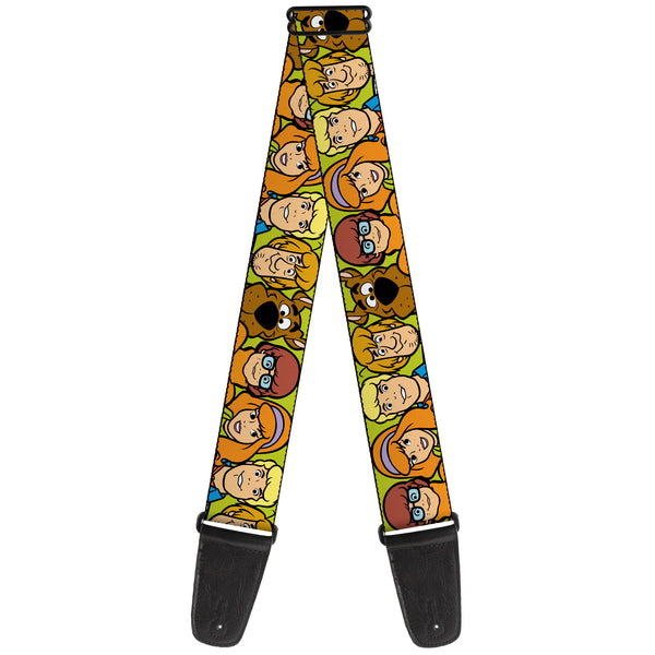 Buckle-Down Guitar Strap - Scooby Doo Character Faces Close-Up Green