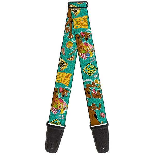 Buckle-Down Guitar Strap - Scooby Doo & Snacks Bone Monogram Blues