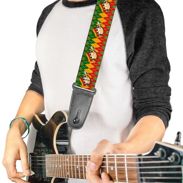 Buckle-Down Guitar Strap - Smoking Monkey Repeat Argyle Rasta