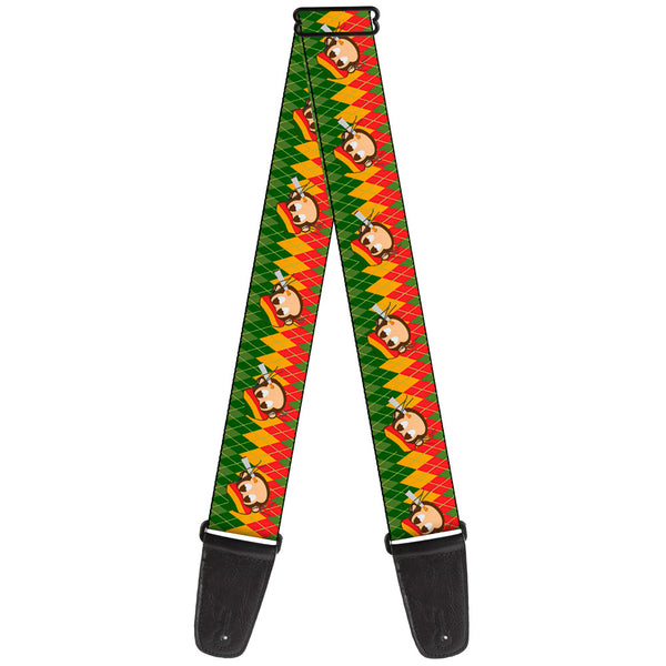 Buckle-Down Guitar Strap - Smoking Monkey Repeat Argyle Rasta