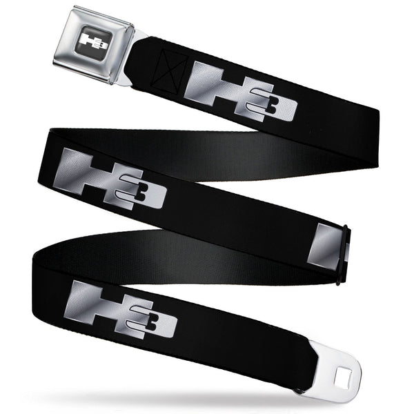 Buckle-Down H3 Seatbelt Belt - H3 Black/Silver Logo REPEAT Webbing
