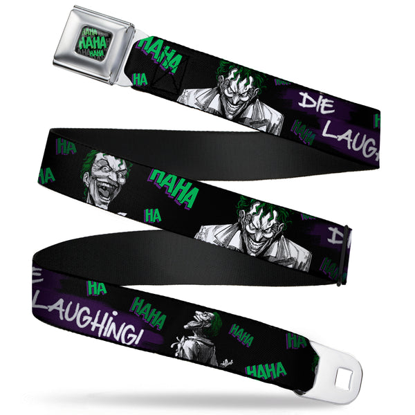 Buckle-Down HAHA Stacked Full Color Black Gray Green Seatbelt Belt - Joker DIE LAUGHING HAHA Black/Purple/Green Webbing