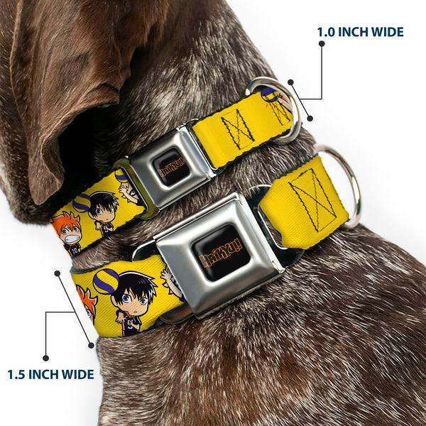 Buckle-Down HAIKYU Title Logo Full Color Black/Orange Seatbelt Buckle Collar - Haikyu Chibi Volleyball Player Warm Up Pose Yellow