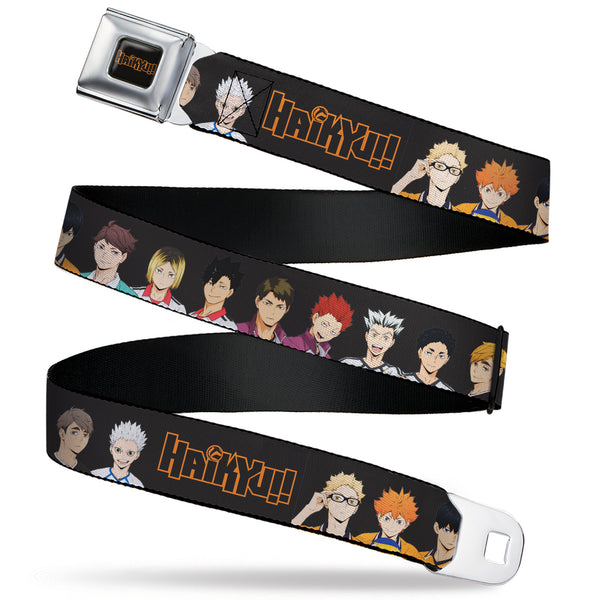 Buckle-Down HAIKYU Title Logo Full Color Black/Orange Seatbelt Belt - HAIKYU Volleyball Team Player Groups Line Up Black Webbing