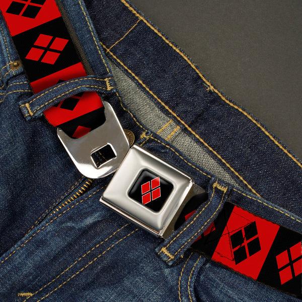 Buckle-Down Harley Quinn Diamond Full Color Black Red Seatbelt Belt - Harley Quinn Diamond Blocks Red/Black Black/Red Webbing