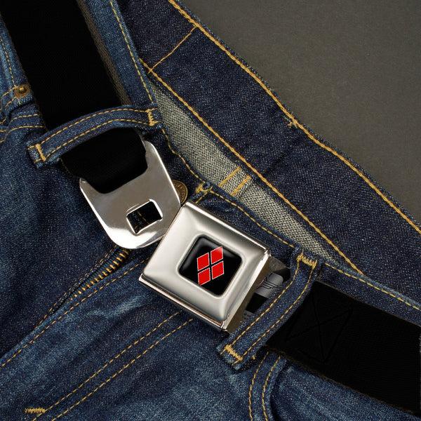 Buckle-Down Harley Quinn Diamond Full Color Black Red Seatbelt Belt - HARLEY QUINN/Diamonds Black/Red/White Webbing
