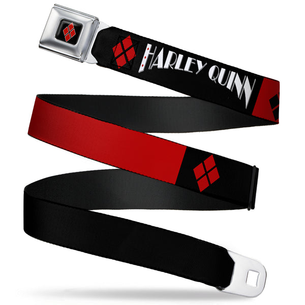 Buckle-Down Harley Quinn Diamond Full Color Black Red Seatbelt Belt - HARLEY QUINN/Diamonds Black/Red/White Webbing