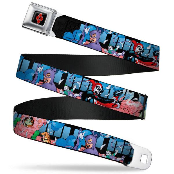 Buckle-Down Harley Quinn Diamond Full Color Black Red Seatbelt Belt - Catwoman/Harley Quinn/Poison Ivy Pillow Fight Webbing