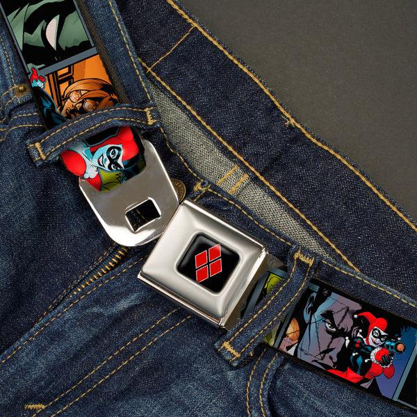 Buckle-Down Harley Quinn Diamond Full Color Black/Red Seatbelt Belt - Harley Quinn/Night And Day Comic Book Character Blocks Webbing