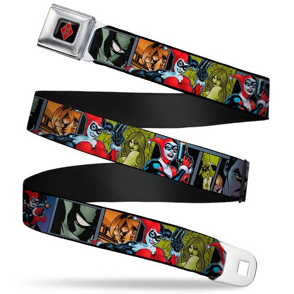 Buckle-Down Harley Quinn Diamond Full Color Black/Red Seatbelt Belt - Harley Quinn/Night and Day Comic Book Character Blocks Webbing