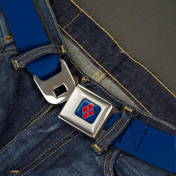 Buckle-Down Harley Quinn Diamond Full Color Blue Red Seatbelt Belt - HARLEY QUINN/Diamonds Blue/Red/White Webbing