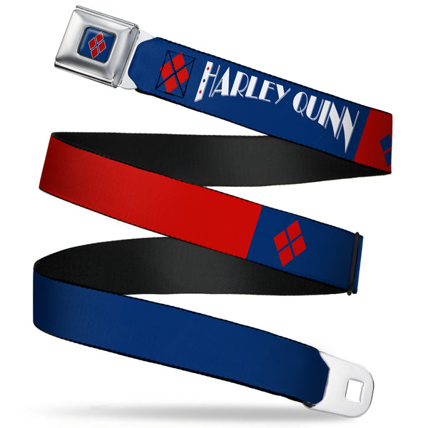 Buckle-Down Harley Quinn Diamond Full Color Blue Red Seatbelt Belt - HARLEY QUINN/Diamonds Blue/Red/White Webbing