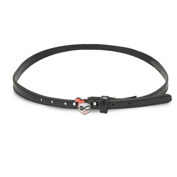 Buckle-Down Harley Quinn Winking Face Enamel Cast Buckle - Black Patent PU Strap Belt