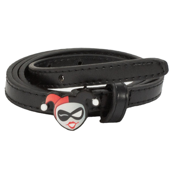 Buckle-Down Harley Quinn Winking Face Enamel Cast Buckle - Black Patent PU Strap Belt