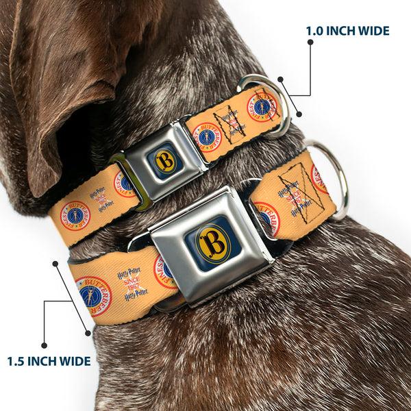 Buckle-Down Harry Potter Butterbeer Logo Full Color Navy/Yellow Seatbelt Buckle Collar - HARRY POTTER SINCE 1867 FINEST BUTTERBEER Icon Yellow/Blue/Red