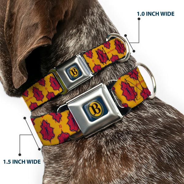 Buckle-Down Harry Potter Butterbeer Logo Full Color Navy/Yellow Seatbelt Buckle Collar - HARRY POTTER Butterbeer Insect Icon Yellow/Reds